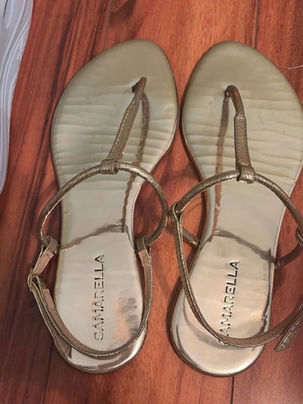 Gold T-Strap Flat Sandals